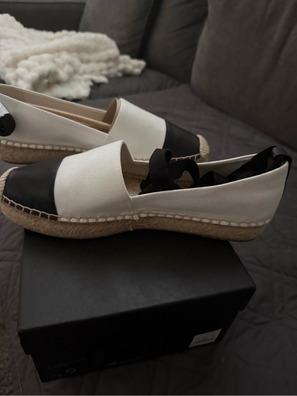 J Crew-Women's Canvas Espadrille Flats with Black Toe Cap size 9